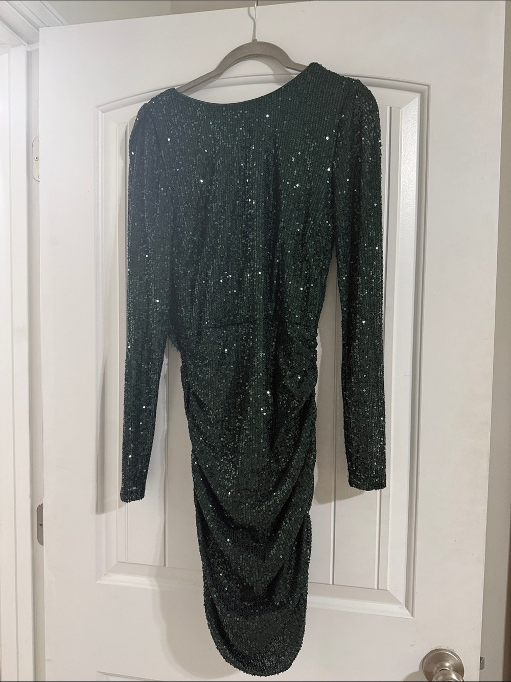 Windsor Emerald Green Sequin Long Sleeve Ruched Dress